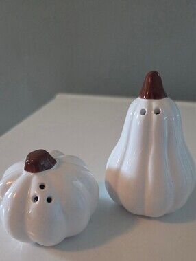 Ceramic White Pumpkin & Gourd Salt and Pepper Shaker Set